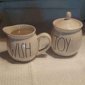 Rae Dunn Cream 'WISH' & 'JOY' Ceramic Creamer And Sugar